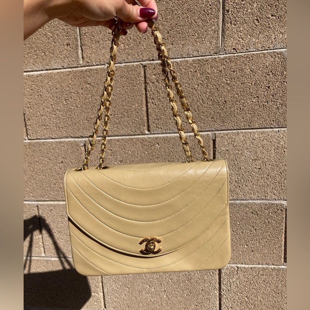 Chanel Vintage Round Flap Bag Beige Gold Hardware